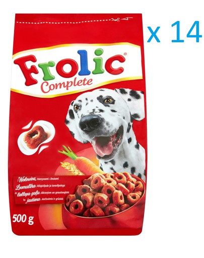 FROLIC Hundefutter Trockenfutter mit Rind, Karotten und Getreide 500g x16