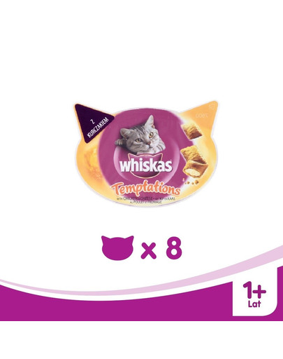 WHISKAS Temptations 8x60g Katzenleckerli mit Huhn und Käse