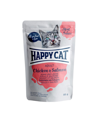 HAPPY CAT Meat in Sauce Adult Chicken & Salmon (Huhn & Lachs) 85 g