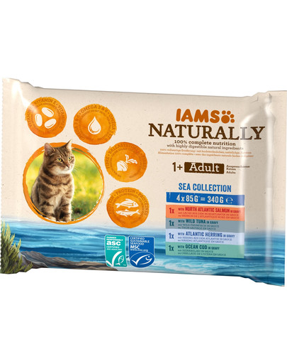 IAMS Naturally für ausgewachsene Katzen 4 x 85 g