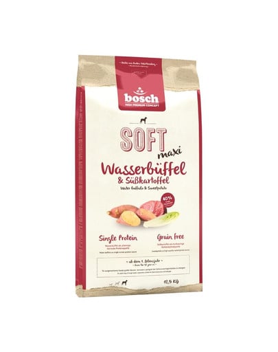 BOSCH Soft Maxi Wasserbüffel & Süßkartoffel 12,5 kg + Hundesnacks Nature Sticks mit Wildfleisch 7 Stck