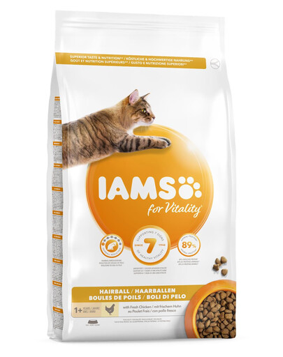 IAMS For Vitality Hairball 1.5 kg Trockenfutter für ausgewachsene Katzen, Beseitigung von Haarballen